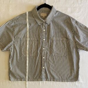 Brixton Women's Blue & White Striped Cropped Button Up Shirt Size M